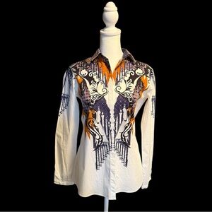 Etro Off White Background Patterned Covered Button Shirt-40